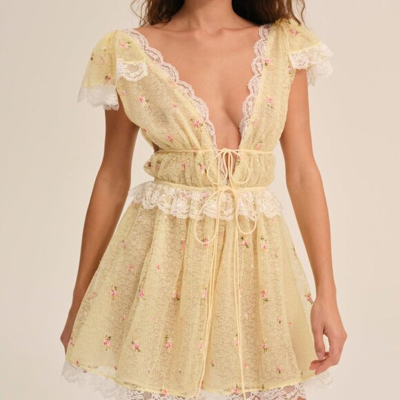 For Love & Lemons Poppy Lace Mini Dress Size XSXS / Yellow - Picture 1 of 3